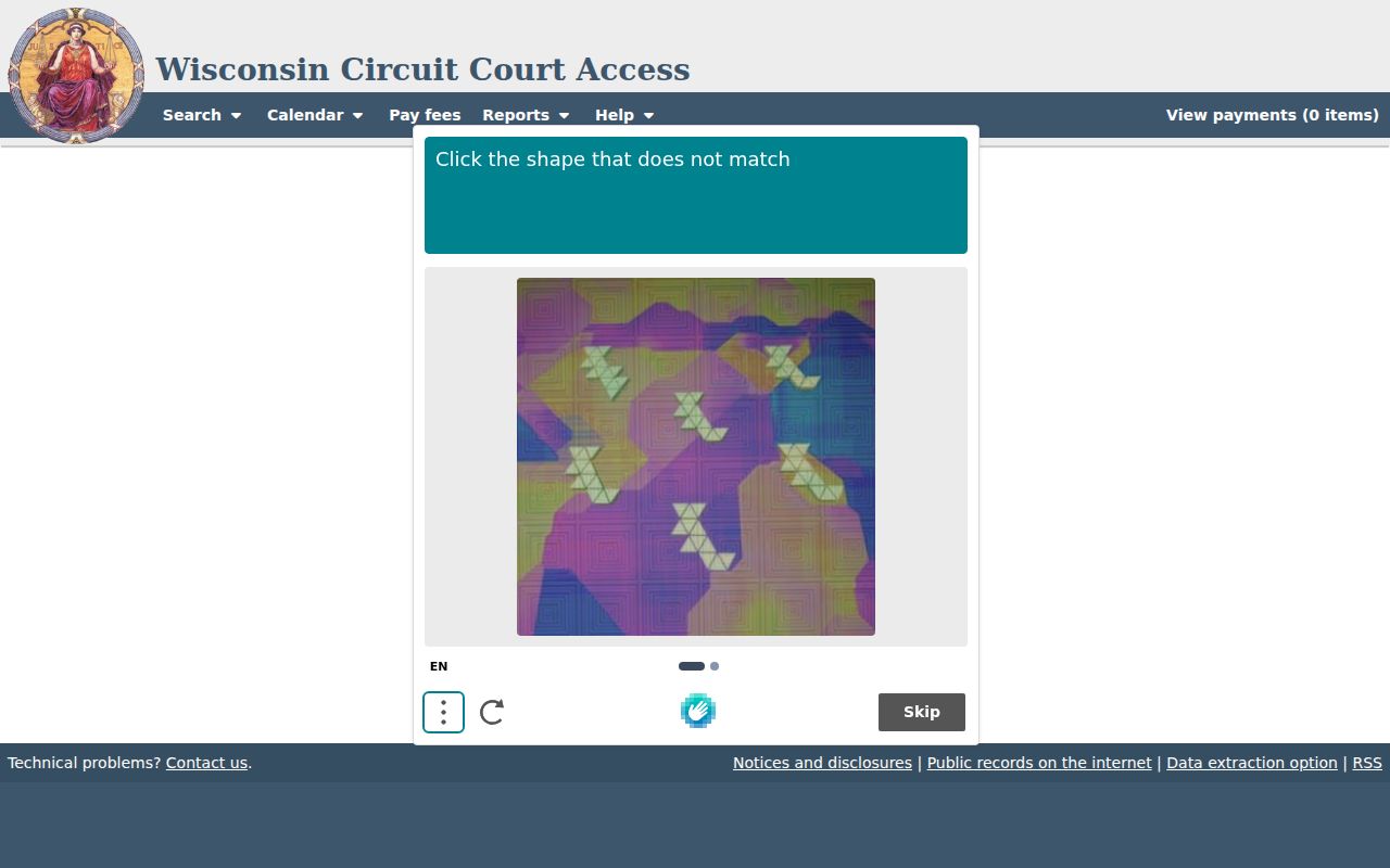 WCCA Marinette County criminal case detail fields and controls