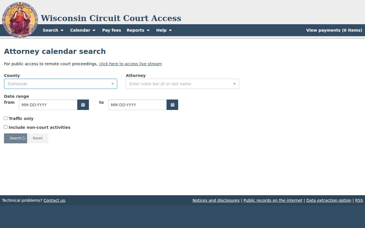 Marinette County court calendar attorney controls