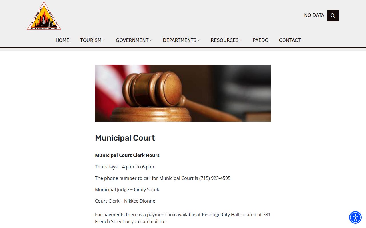 Peshtigo Municipal Court contact and payment information