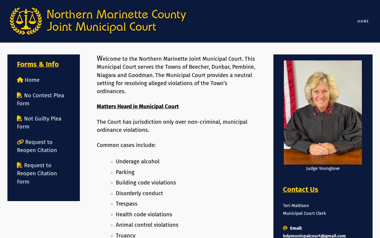 Northern joint municipal Marinette County traffic court records process