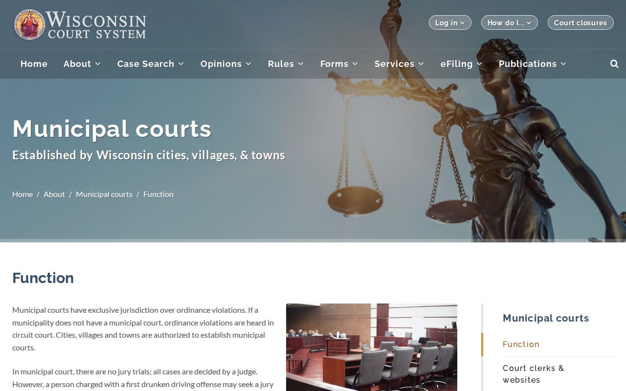 Marinette County traffic court records and Wisconsin municipal jurisdiction