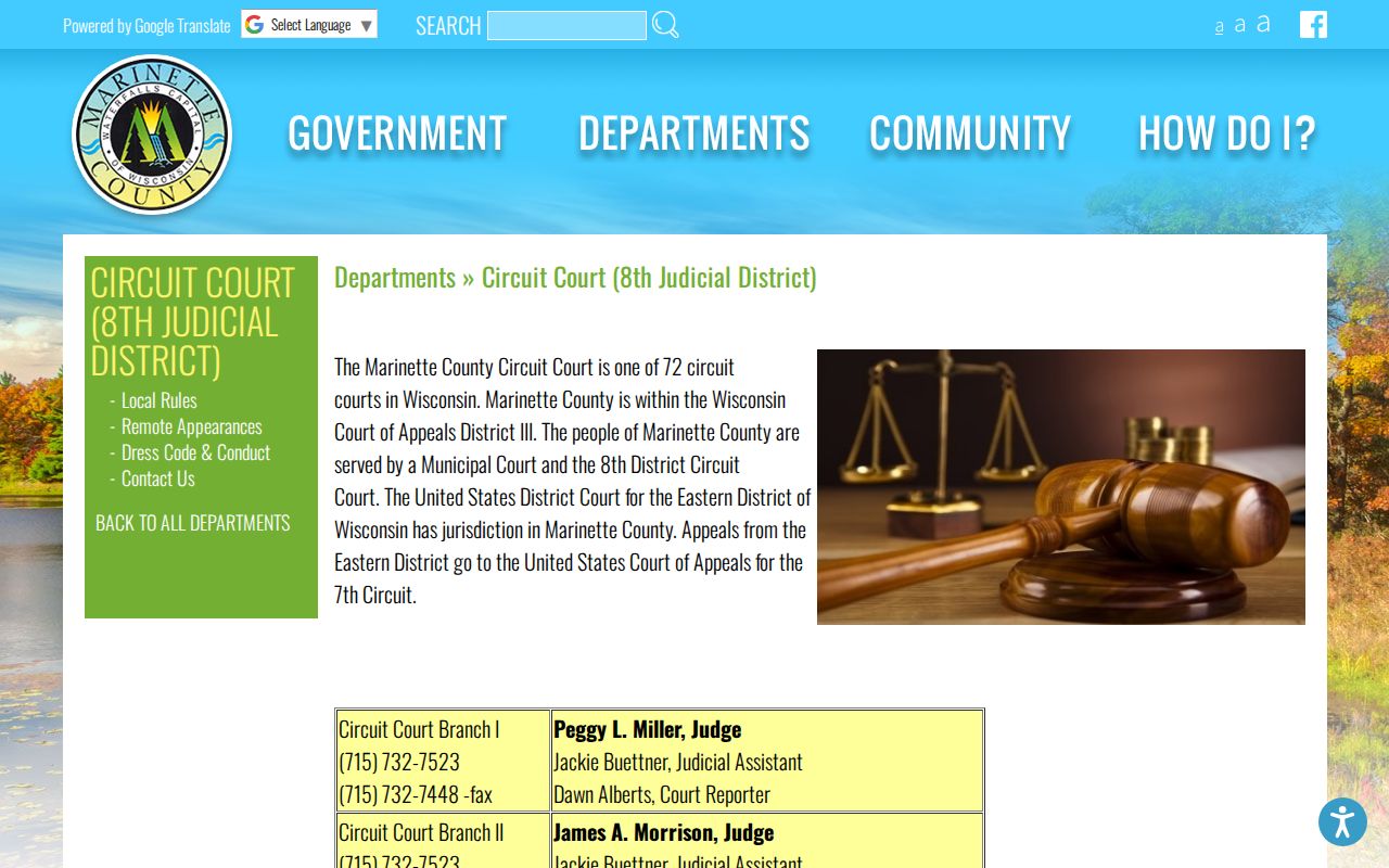 Marinette County court docket branch information